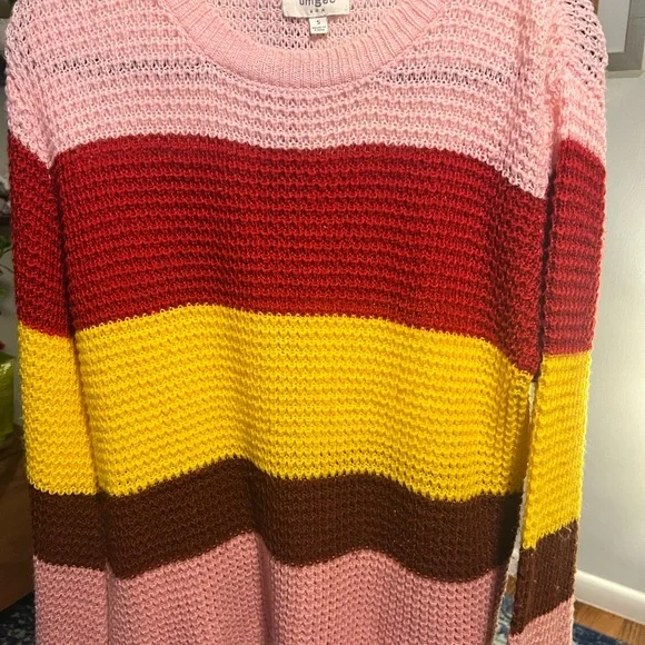 Umgee Pink, Red, Yellow, and Brown Striped Sweater - Picture 5 of 6